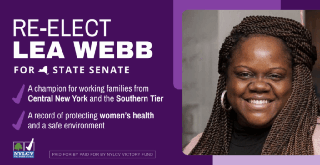 NYLCV VF campaign poster for the re-election of Lea Webb.